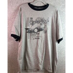 VTG Men's 2X '73 Firebird T-Shirt Drag Race Gray Ringer Chassis Dyno on Premises